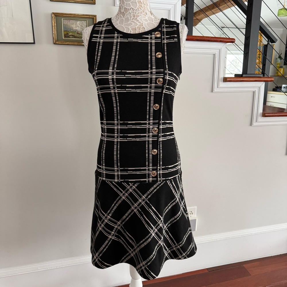 JOSEPH RIBKOFF Black & Cream Knit Drop Waist Dress Sz 8